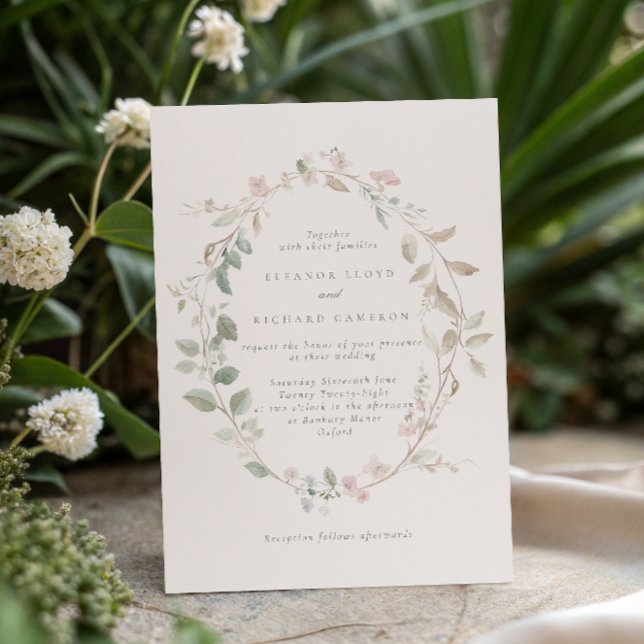 Formal Delicate Blush Floral Wreath Wedding Invitation (Creator Uploaded)