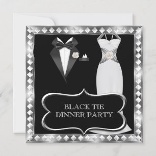 Formal Dinner Party White Black Tie Hollywood Invitation