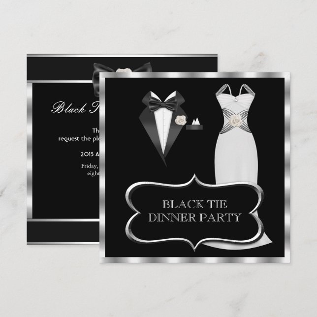 Formal Dinner Party White Black Tie Invitation (Front/Back)