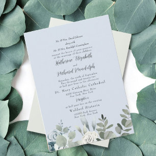 Formal Dusty Blue Floral Both Parents Wedding Invitation