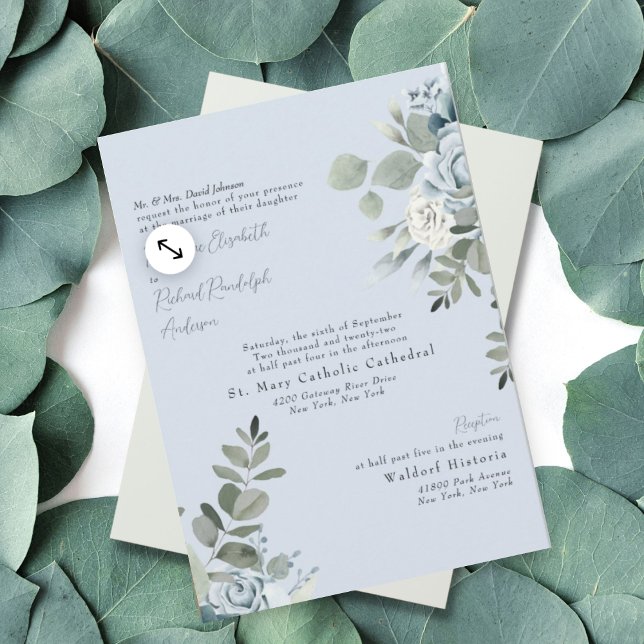 Formal Dusty Blue Floral Bride Parents II Wedding  Invitation (Creator Uploaded)