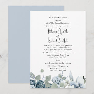Formal Dusty Blue Floral Elegant Wedding Invitation