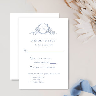 Formal Dusty Blue Monogram With/Without Meals RSVP