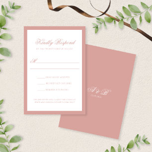 Formal Dusty Rose Border Monogram Script Wedding RSVP Card