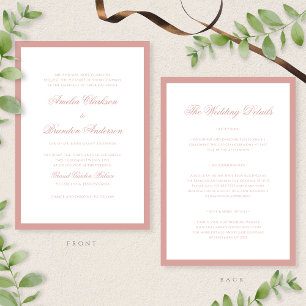 Formal Dusty Rose Border Script Wedding Details & Invitation
