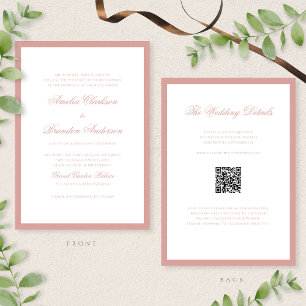 Formal Dusty Rose Border Script Wedding QR Code Invitation
