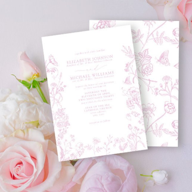 Formal Dusty Rose Chinoiserie Floral Wedding Invitation (Creator Uploaded)