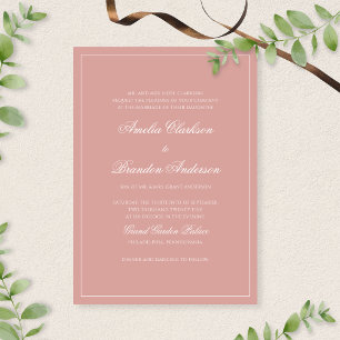 Formal Dusty Rose & White Border Script Wedding Invitation