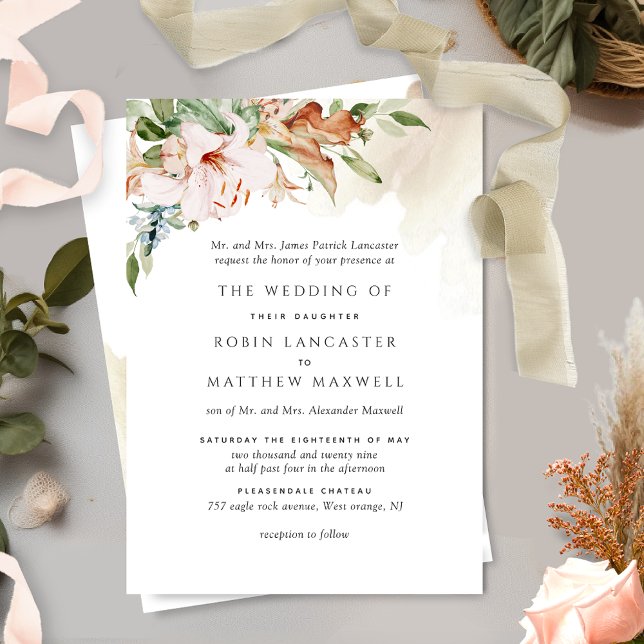  Formal Earthy Blooms Elegant Beige Wedding Invitation (Creator Uploaded)
