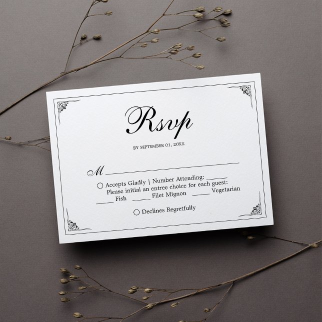 Formal Elegant Black and White Wedding RSVP Card (Creator Uploaded)