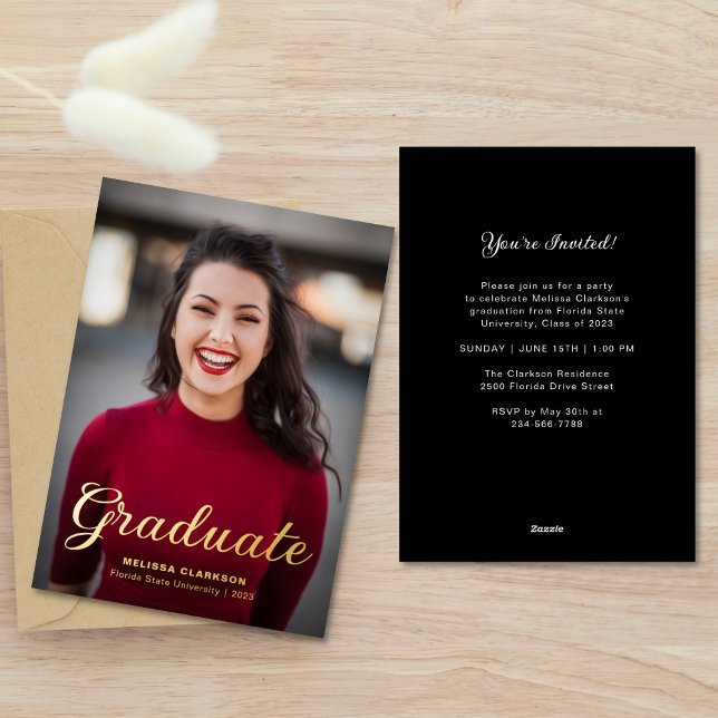 Formal Elegant Black Gold Script Photo Graduation (Creator Uploaded)