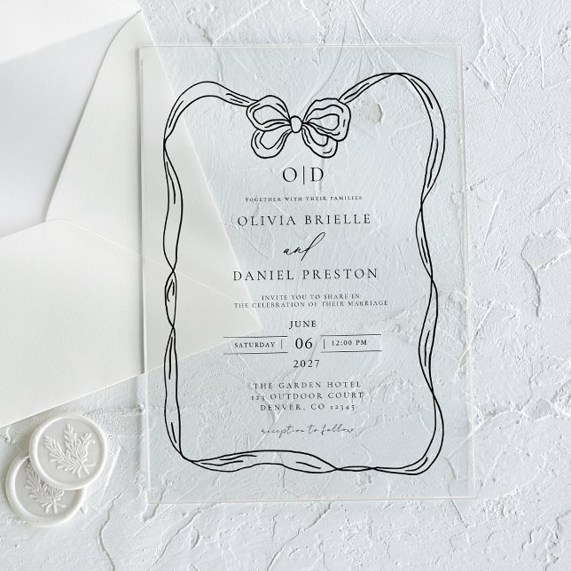 Formal Elegant Black & White Bow Monogram Acrylic Invitations (Creator Uploaded)