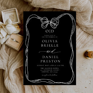 Formal Elegant Black & White Bow Monogram Invitation