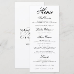 Formal Elegant Black White Calligraphy Wedding Menu