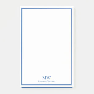 Formal Elegant Blue White Border Name Address Post-it Notes