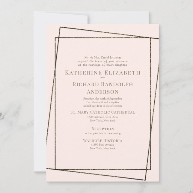 Formal & Elegant Blush & Gold Wedding Invitation (Front)