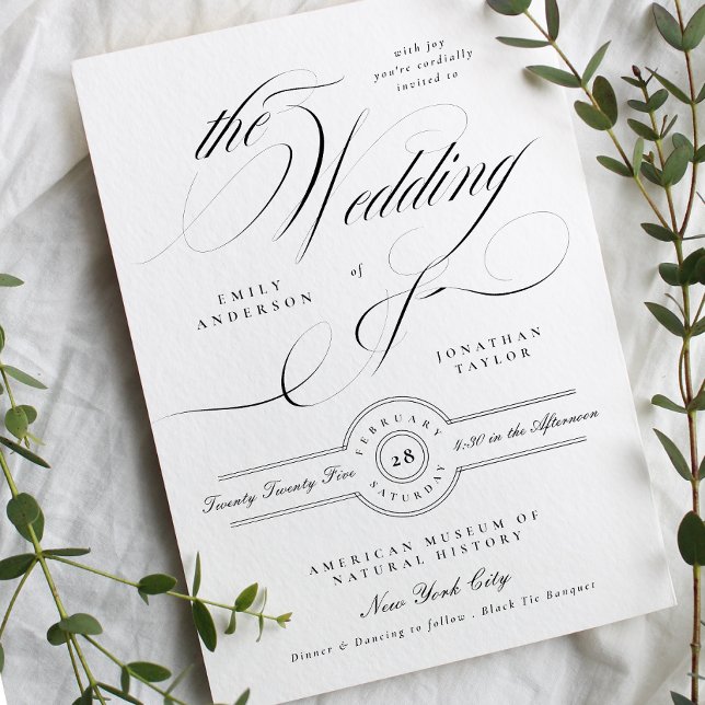 Formal Elegant Calligraphy Black Tie Wedding Invitation (Creator Uploaded)