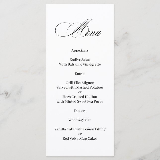 Formal Elegant Calligraphy Menu (Front)
