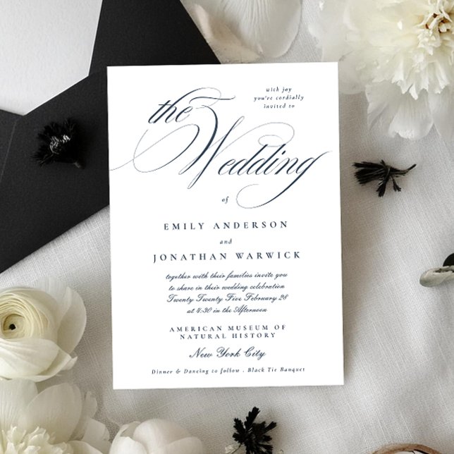 Formal Elegant Calligraphy Navy Blue The Wedding Invitation (Creator Uploaded)