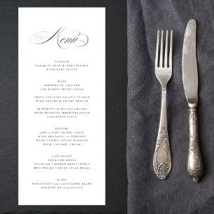 Formal Elegant Calligraphy Navy Blue Wedding Menu