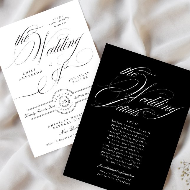 Formal Elegant Calligraphy Wedding | Details Back Invitation (Creator Uploaded)