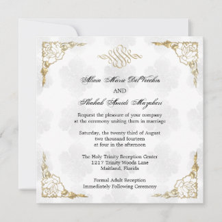Formal Elegant Gold Accent Floral Wedding Invite