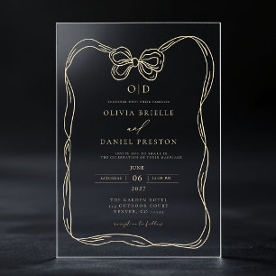 Formal Elegant Gold Bow Monogram Acrylic Invitations