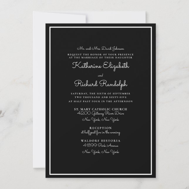 Formal & Elegant Parents Black Wedding Invitation (Front)