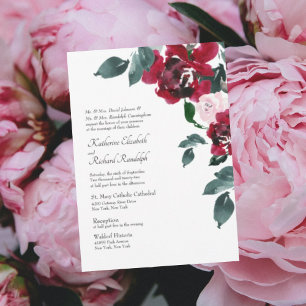 Formal Elegant Pink & Red Rose Floral Wedding Invitation