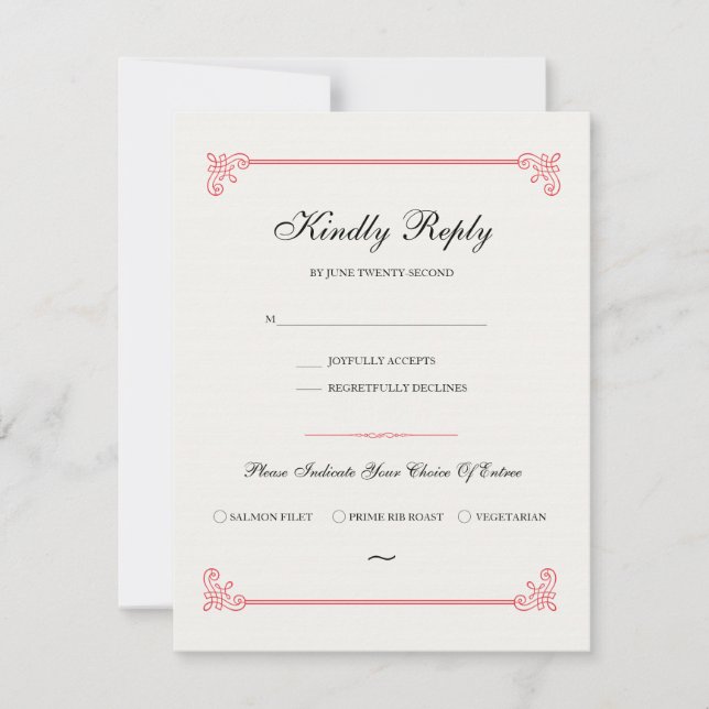 Formal Elegant | RSVP Card With Meal Choice (Front)