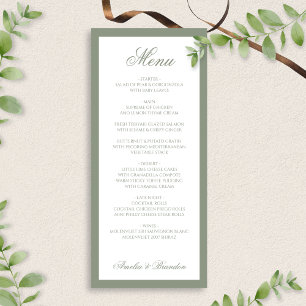 Formal Elegant Sage Green Border Script Wedding Menu
