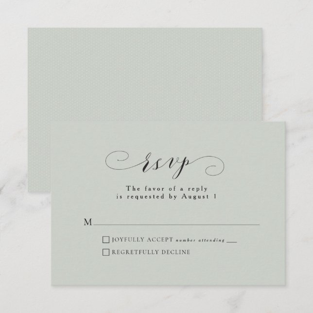 Formal elegant sage green wedding RSVP card (Front/Back)