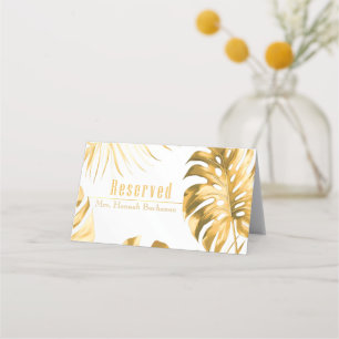 Formal Elegant Trendy Gilded Gold Monstera Print  Place Card