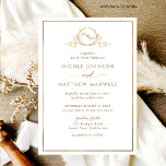 Formal, Elegant White and Gold Monogram Wedding Invitation<br><div class="desc">Elegant wedding invitation with delicate fine hand-drawn monogram with bride and groom's initials in golden hues. Clean, minimal, and elegant style. White and gold design. Back in white, which can be changed to any other colour you like by selecting "customize further". Note: typography is not in real foil, but rather...</div>