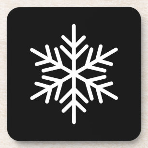 Formal Elegant White Nordic Snowflake On Black Coaster