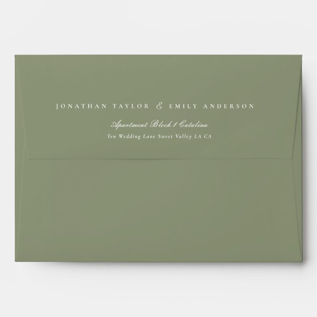 Formal Elegant White Text and Sage Green Envelope (Back (Top Flap))