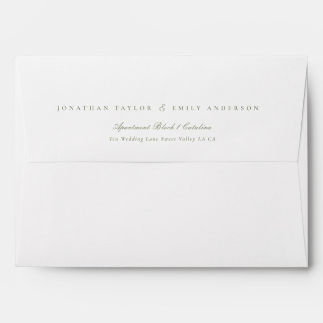 Formal Elegant White Text and Sage Green W Envelope (Back (Top Flap))