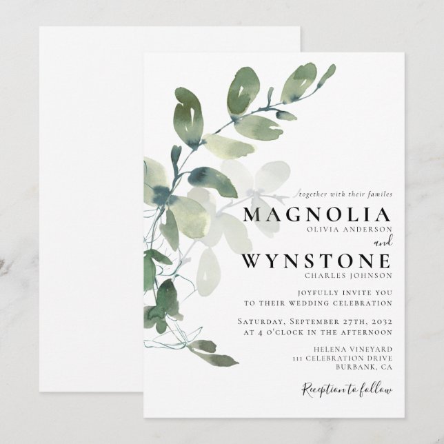 Formal Eucalyptus Greenery Wedding Invitation (Front/Back)