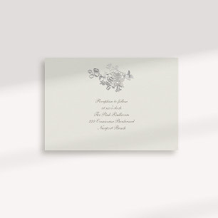 Formal Faux Embossed Peony Ecru Reception Wedding Enclosure Card