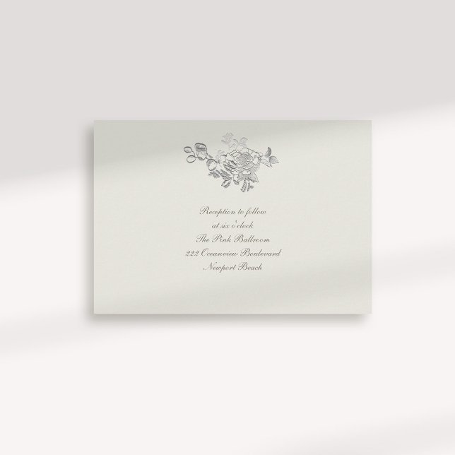 Formal Faux Embossed Peony Ecru Reception Wedding Enclosure Card (formal traditional elegant calligraphy wedding reception card faux embossed peony ecru classic)