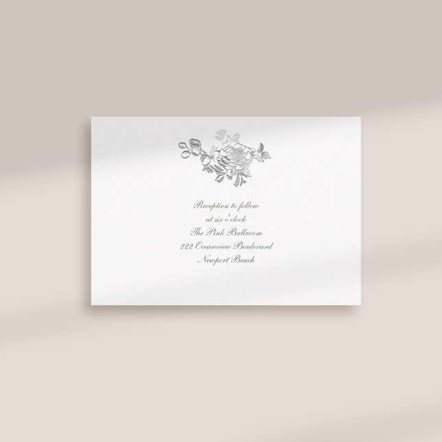 Formal Faux Embossed Peony Ivory Reception Wedding Enclosure Card (formal traditional elegant calligraphy wedding reception card faux embossed peony ivory classic)