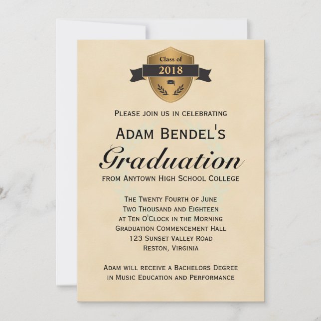 Formal Faux Parchment Graduation Announcements (Front)