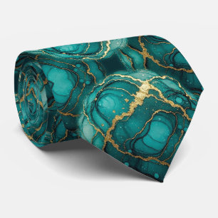 Formal Faux Silk Marble Teal + Gold Gentleman's Tie