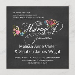 Formal Floral Chalkboard Wedding Invitations