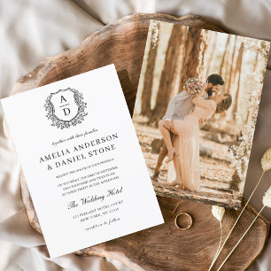 Formal Floral Crest Monogram Photo Wedding Invitation