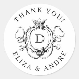 Formal Floral Crest Monogram Wedding Classic Round Sticker