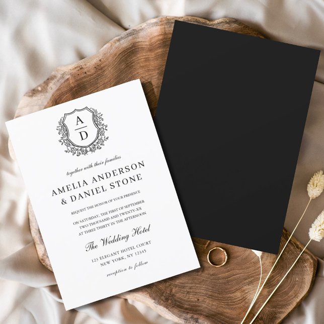Formal Floral Crest Monogram Wedding Elegant Invitation (Creator Uploaded)