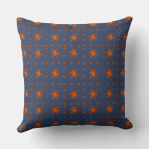 Formal Floral Square Conundrum Blue Orange Throw Pillow