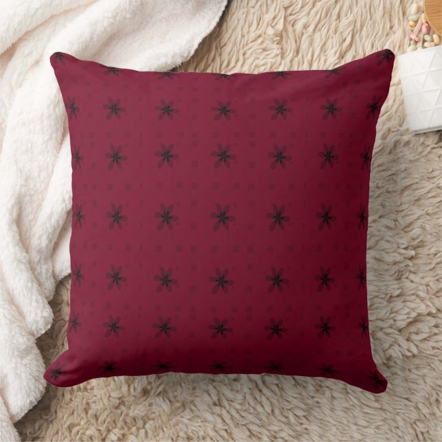 Formal Floral Square Conundrum Burgundy Black Throw Pillow (Blanket)