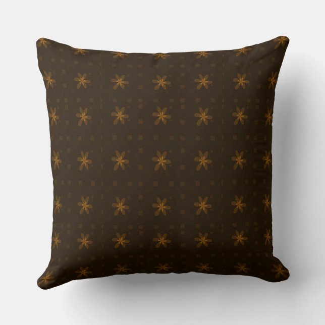 Formal Floral Square Conundrum Dark Brown  Throw Pillow (Back)